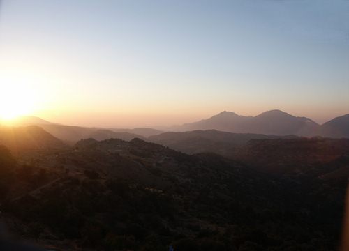 Anogia (Anoyia) Village Crete Greece magical sunset near Mount Psiloritis birthplace of Mythological Greek God Zeus
