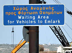 Notice near the passenger/car ferry embarkation point - Souda Bay harbour.
