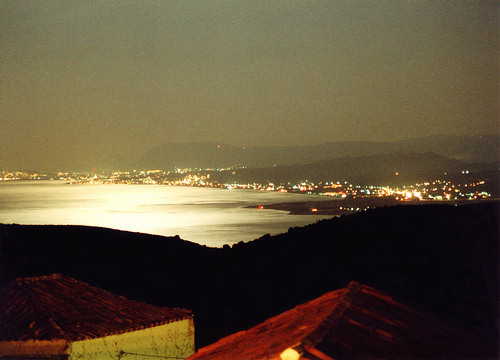 Moonlit Bay of Chania from Astratigos.  Copyright Wilf Burgess.
