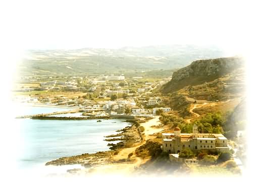 Kolimbari and Monastery Gonias from the Freedom Monument, Kolimbari, North-West Crete.