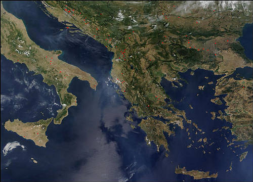 Map of Balkans, part of Italy, Greece, Greek Islands, coastal Turkey.